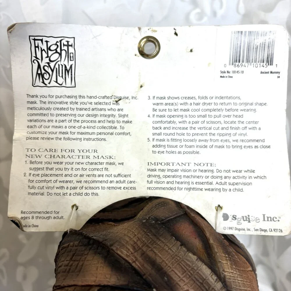 Mummy Vinyl Adult Mask Disguise Vintage ‘97 NWT – NOS